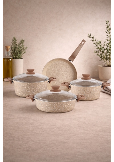Diez 7 Parça Ezme Granit Tencere Seti- Cappuccino - 20/24 Derin / 26 Basık / 26 Tava