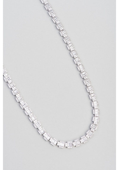So Chic Baget Taşlı 18 Ayar Beyaz Altın Kaplama 42 Cm Gümüş Gerdanlık Rodyum
