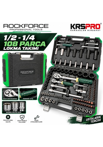 Rockforce 1/2-1/4 108 Parça Lokma Takımı Yenilenmiş Haliyle