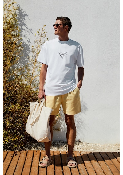 Grimelange LEYTON Erkek Relaxed Fit Çift Cepli Beli Lastikli Keten Karışımlı Dokuma Sarı Şort & Bermuda Grimelange LEYTON Erkek Relaxed Fit Çift Cepli Beli Lastikli Keten Karışımlı Dokuma Sarı Şort & Bermuda
