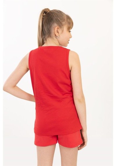 Brz Kids Baskılı Yırtmaçlı Kız Çocuk Sıfır Kol T-shirt-kırmızı Kırmızı