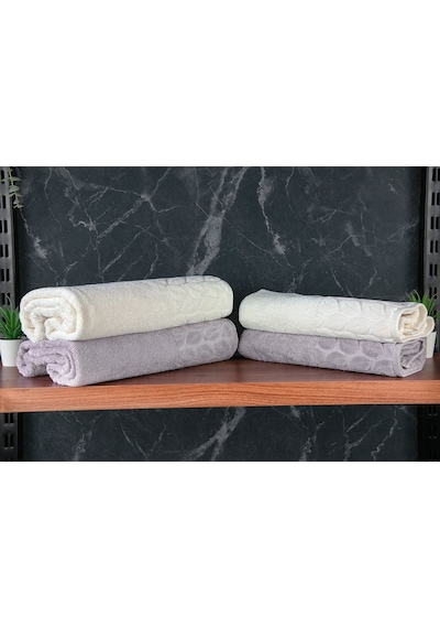 Hazal %100 Pamuklu Kutulu 4'lü Banyo Havlu Seti Hamam Takımı 50x90 - 90x150 Antrasit-krem - 00081 Antrasit