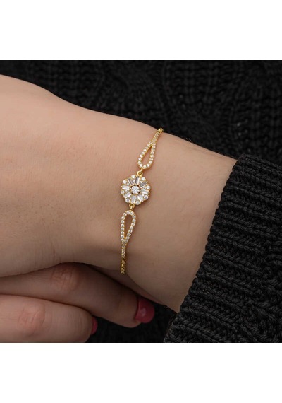 Kenpazar 925 Ayar Gümüş Gold Baget Taşlı Kadın Bileklik Gümüş