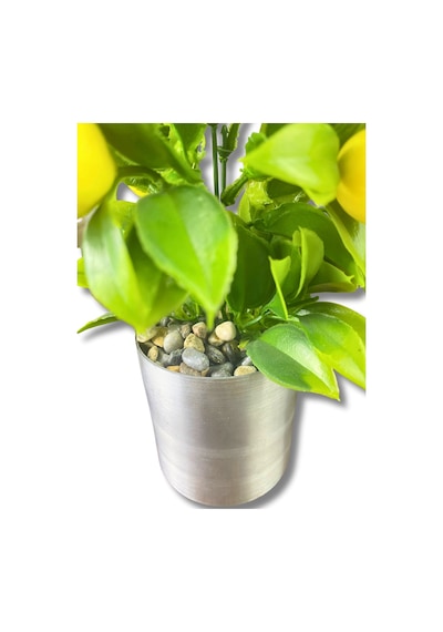 Cihan Çiçekçilik Yapay Çiçek Dekoratif Limon 20 Cm 8x8 Metal Saksıda Sarı