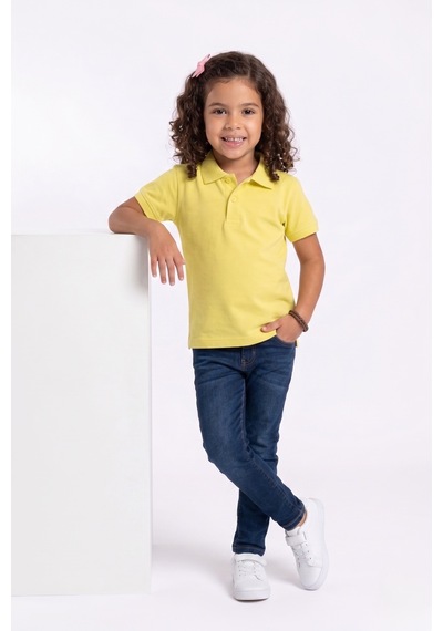 Nacar Store Unisex Çocuk Polo Yaka Kısa Kollu Lakost Tişört Okula Dönüş Acık Sarı