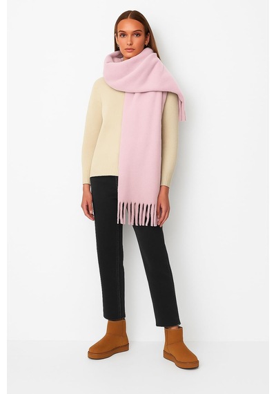 Bermody Puffy Yumuşak Dokulu Kadın Atkı Şal Omuz Şalı 50 X 190 Cm Pembe