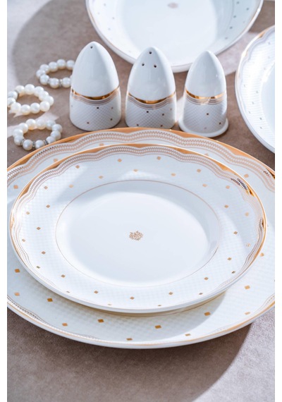 Acar Espino 54 Parça 12 Kişilik Porselen Yemek Takımı Beyaz