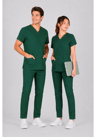 Üniforma Avcı Yeşili Hemşire Ve Doktor Forması Scrubs Takımı Likralı Alt Üst Üniforma Unisex Yarasa Kol