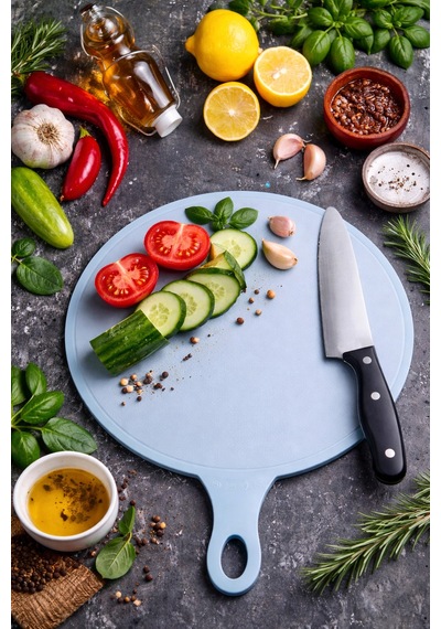 Gri Yuvarlak Ekmek, Sebze, Meyve Kaydırmaz Leke Tutmaz Kesim Standı Tahtası Diğer