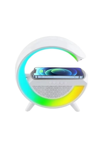 Rgb Led Işıklı Kablosuz Şarj Destekli Bluetooth Hoparlör Masa Lambası Wireless Charge Speaker
