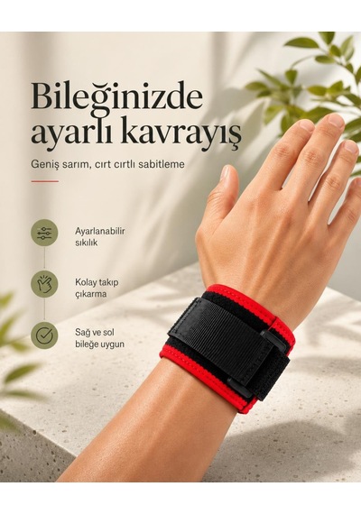 Ayarlanabilir Cırt Cırtlı Geniş Sarımlı Bileği Kavrayan Bileklik Kırmızı