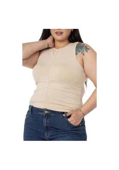 Disentis Büyük Beden Önü Ve Yanları Drapeli Halter Yaka Bej Rengi Body-bej Bej