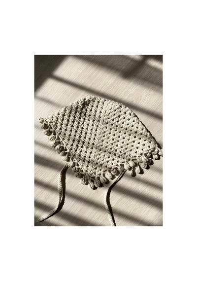 Krem Renk Pıtırcıklı Örgü Bandana Krem Krem