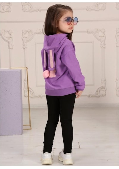 Quzucuk Kids Kız Çocuk Tavşan Figürlü Lila Eşofman Takımı Lila