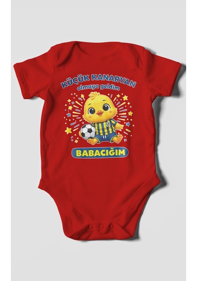 Morivokids Küçük Kanaryan Olmaya Geldim Babacığım Kısa Kollu Bebek Body %100 Pamuk Kırmızı