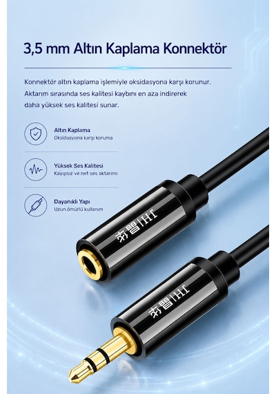 3.5mm Aux Ses Uzatma Kablosu 3 Metre, Erkek Dişi Stereo Jack Kablo, Telefon Tablet Tv Bilgisayar Kulaklık Hoparlör Araç Ses Sistemi Uyumlu, Altın Kaplama Tak Çalıştır A130h