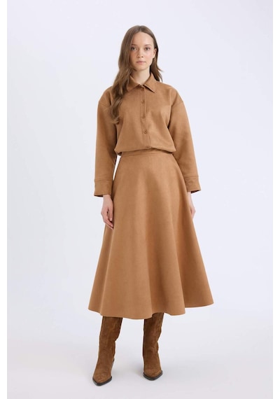 DeFacto Regular Fit Süet Uzun Kollu Gömlek Tunik E5917AX24WNBG138
