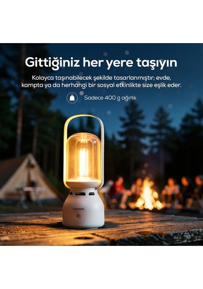 Lexroo Taşınabilir Filament Lamba Ve Bluetooth Hoparlör Kamp Outdoor Kullanım İçin Çift Fonksiyonlu Çok Renkli
