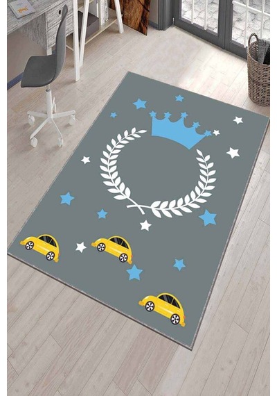 Gri Yıkanabilir Kaymaz Taban Taçlı İsimli Bebek Halısı Ar020n11