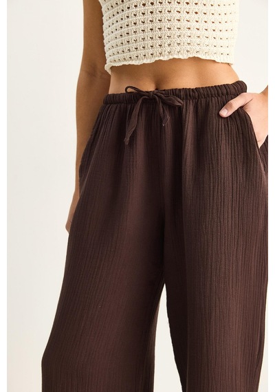 Shade Kadın Bağcıklı Beli Lastikli Müslin Geniş Paça Pantolon Yp5502 60286190 - Acı Kahve Acı Kahverengi