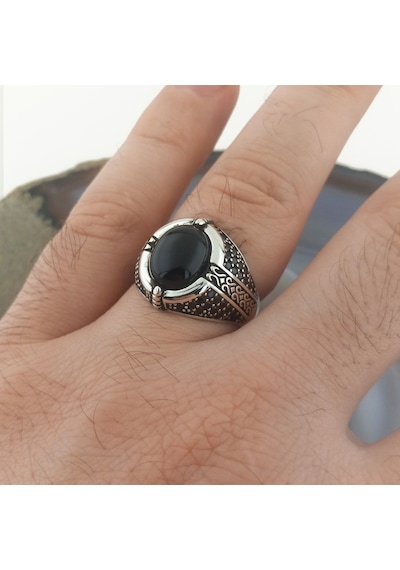 Fkgümüş Siyah Oniks Taşlı Minimalist Erkek Yüzük