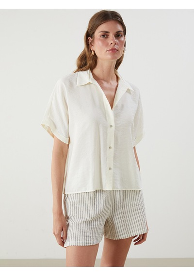 Lcw Vision Ekru Oversize Modal Karışımlı Kadın Gömlek