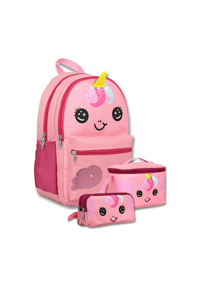 Ümit Çanta Kız Çocuk Sevimli Unicorn Desenli Üçlü İlkokul Okul Çanta Seti - Setumt6042a Pembe