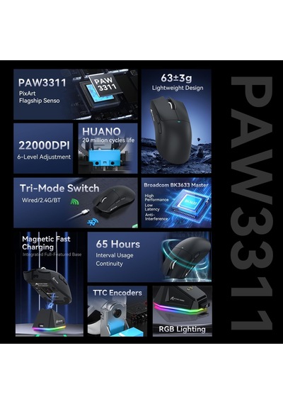 X11 Manyetik Şarj Yuvası Oyun Faresi, Pixart Paw3311 Oyun Sensörü, Bt/2.4g Kablosuz/kablolu Oyun Faresi, 22000 Dpı, Win11/xbox/ps/mac İçin Ofis Faresi Oyuncu Faresi Siyah X11 Manyetik Şarj Yuvası Oyun Faresi, Pixart Paw3311 Oyun Sensörü, Bt/2.4g Kablosuz/kablolu Oyun Faresi, 22000 Dpı, Win11/xbox/ps/mac İçin Ofis Faresi Oyuncu Faresi Siyah