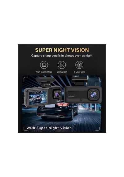 32gb Uyumlu 3 Kameralı Araç İçi Güvenlik Kamerası 1080p Kayıtlı Gece Görüşlü G Sensörlü