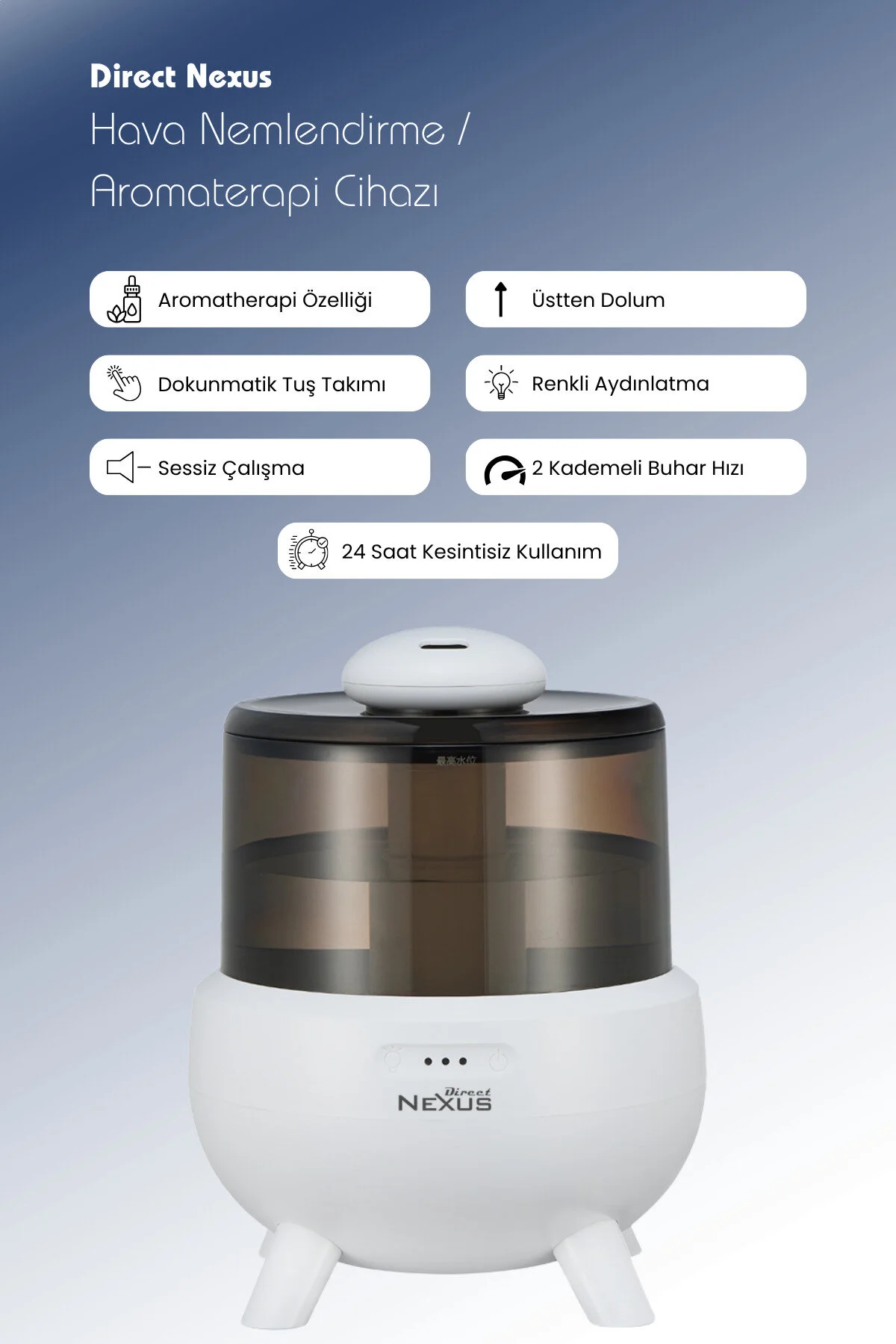 Direct Nexus Ultrasonik Buhar Makinesi Humudifier / Aromaterapi Cihazı Diffüzör 2 Litre Dokunmatik Ekran