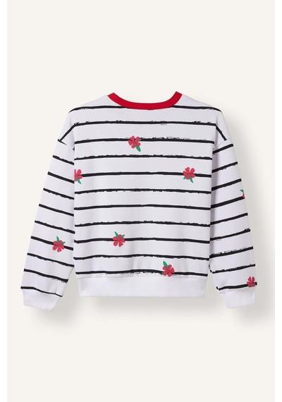 Defacto Relax Fit Çizgili Çiçekli Bisiklet Yaka Uzun Kollu Sweatshirt Kız Çocuk I4151a826auwt34 Beyaz-wt34