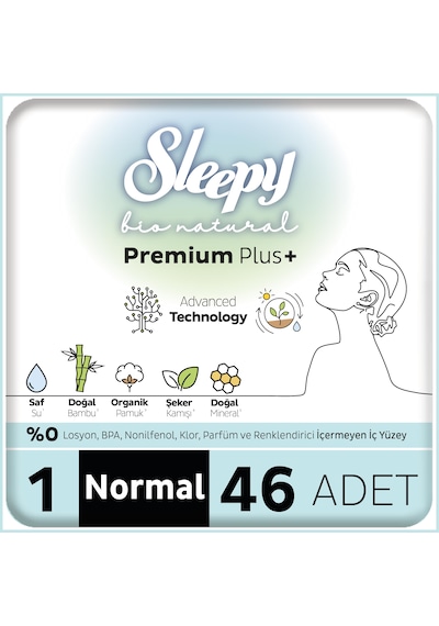 Sleepy Bio Natural Premium Plus Hijyenik Ped Mega Normal 46 Adet