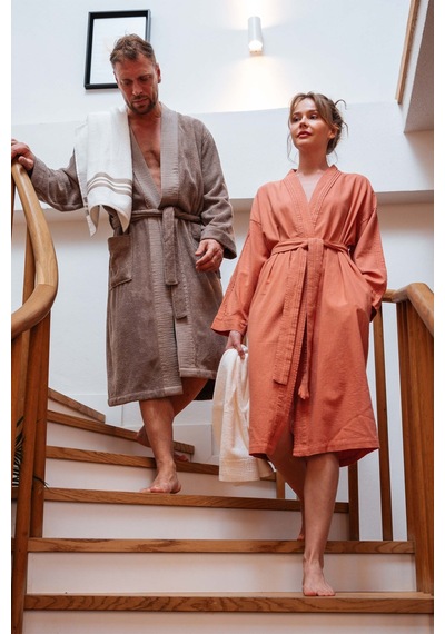 Jojomia Lavinia Uzun Kollu Kadın Sabahlık / Kimono Somon