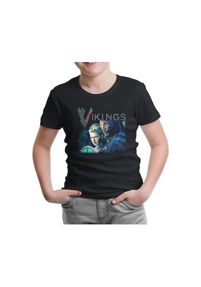 Lord Tshirt Vikings - Ragnar & Lagertha Siyah Çocuk Tshirt