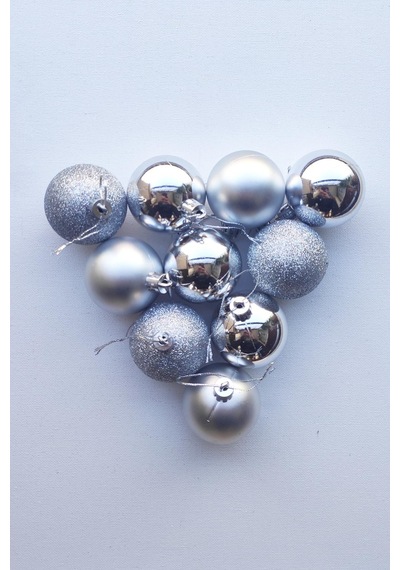 Yılbaşı Ağaç Süsü Gümüş Renkli Top Noel Süs 5 Cm 10 Adet