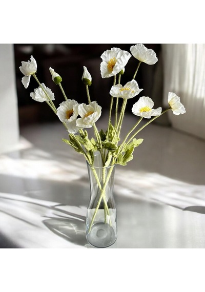 Yapay Çiçek I42 Gelincik Dalı 60 Cm Beyaz Beyaz