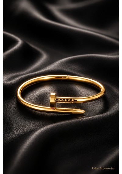 Stainless Steel Gold Kelepçeli Çelik Bileklik Gümüş