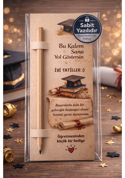 Mezuniyet Kepli Kalem Kartı 5 Adet Bu Kalem Sana Yol Göstersin Natürel Kurşun Kalem Jelatin Ahşap
