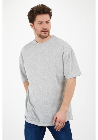 Basic Düz 2'li Çoklu Kombin T-shirt - Gri Oversize Bisiklet Yaka Gri