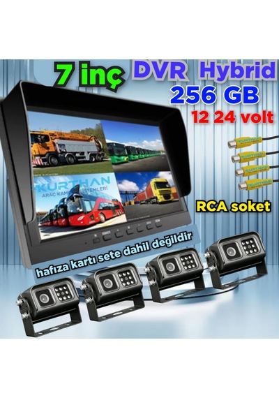 4 Adet Metal Kasa Ledli Kamera 7 İnç Qled Ips Dvr Monitör 12 24 Volt 256 Gb