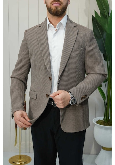 Bys Beystil Sivri Yaka Vizon Ceket 351 - Slim Fit Kahverengi