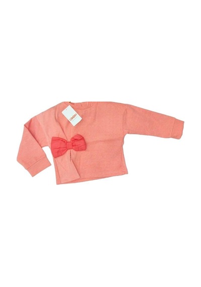 Kız Çocuk Fiyonklu Dokuma Bluz-13583-somon Somon