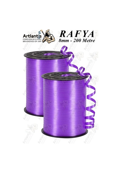 Mor Rafya Şerit Kurdela 2 Adet 8mm 200 Metre Rabant Rafya Renkli Hediye Paketleme İpi Kurdela Balon Bağlama Ponpon Diğer