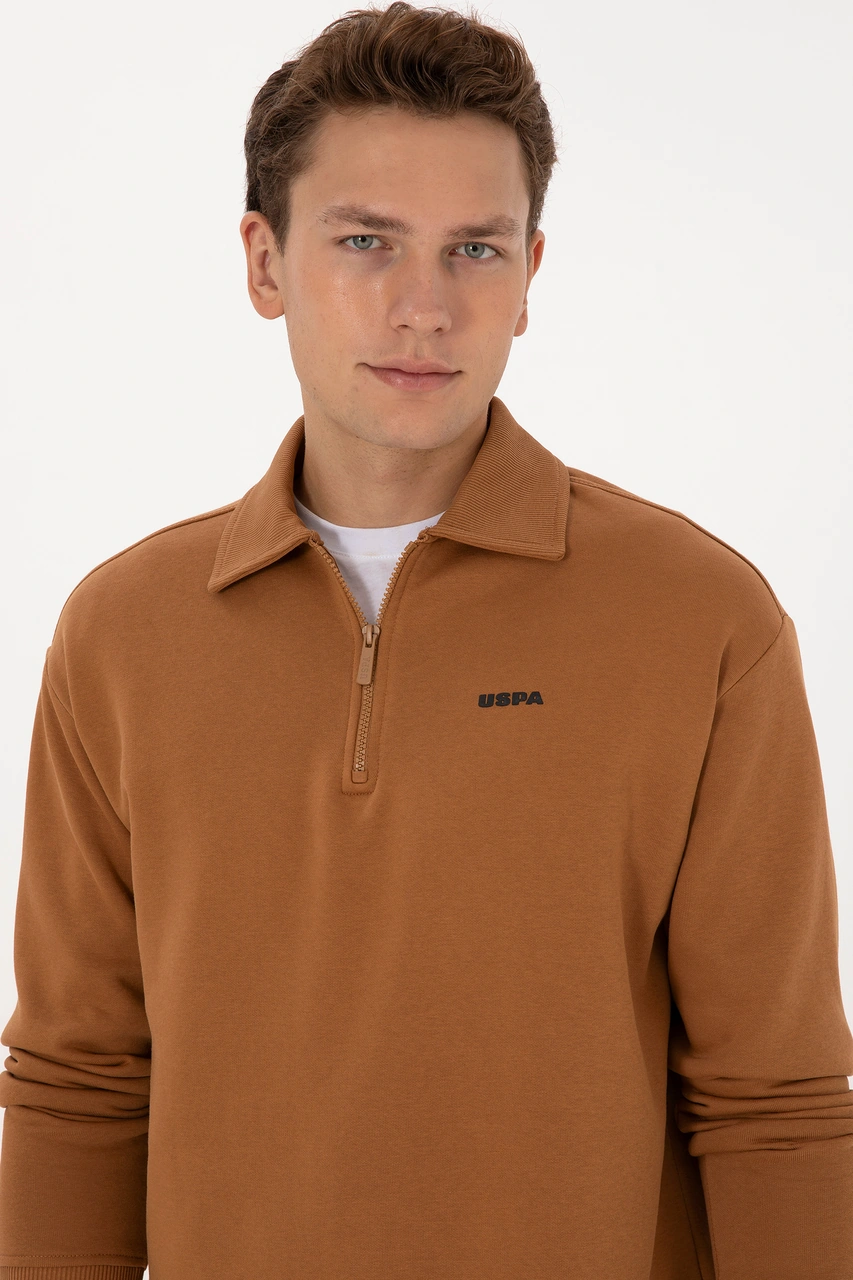 U.S. Polo Assn. Erkek Regular Fit Yarım Fermuarlı Şardonlu Camel Basic Sweatshirt 50313783-VR233
