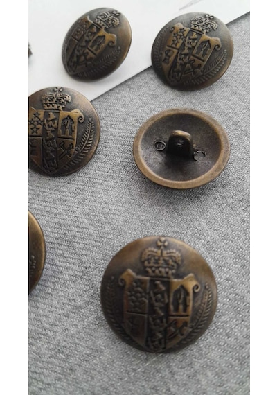 Antık Sarı Metal Düğme 20 Mm 6 Adet