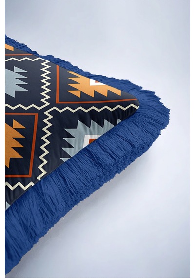Etnik Kilim Saçaklı Yastık Kılıfı - Geometrik Navajo Retro Turuncu Lacivert Püsküllü Kırlent Kılıfı Serin Lagün Saten Etnik Kilim Saçaklı Yastık Kılıfı - Geometrik Navajo Retro Turuncu Lacivert Püsküllü Kırlent Kılıfı Serin Lagün Saten