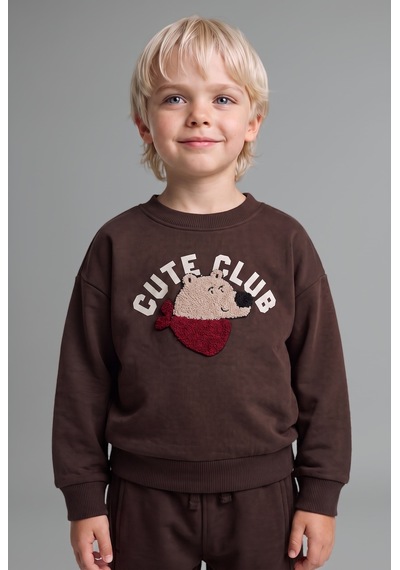 Defacto %100 Pamuk Oversize Ayıcık Aplikeli Sweatshirt Erkek Bebek I3805a526wnbn267 Kahve-bn267