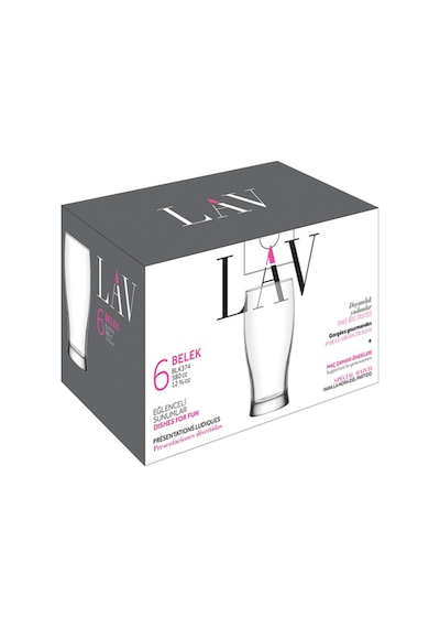 Lav Belek Cam Bira Bardağı 6'lı 380 ml (Meşrubat Bardağı )