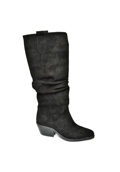 Fox Shoes T404401002 Siyah Süet Büzgülü Kadın Çizme Siyah-Süet