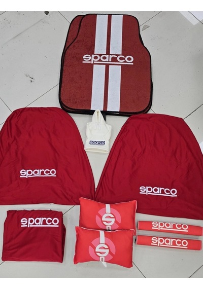 Sparco Kırmızı Dekor Halı Paspas Ve Servis Kılıfı /2li Boyun Yastığı Ve 2li Kemer Kılıfı Vites Polar